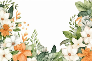 Fototapeta na wymiar Watercolor Flowers Floral Frame Illustration Isolated On White Background Perfectly For Print On Greeting Card, Banner, Wedding Invitation, Poster, Web Design Beautiful Composition. generative ai