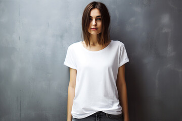 Fototapeta na wymiar Woman wearing blank white t-shirt