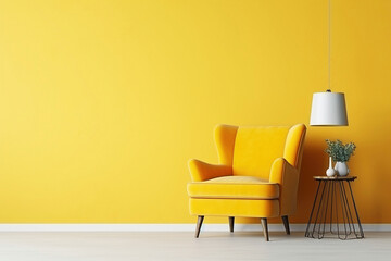   Yellow armchair in living room with copy space