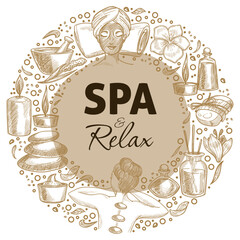 Spa and relax, beauty day and rest circle banner