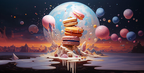 Colorful ai generated 3d illustration with fantasy candy landscape hd wallpaper .Generative Ai content