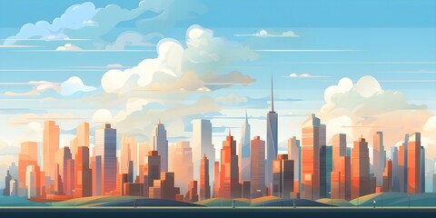 Obraz premium Modern city flat vector landscape created with Generative AI technology