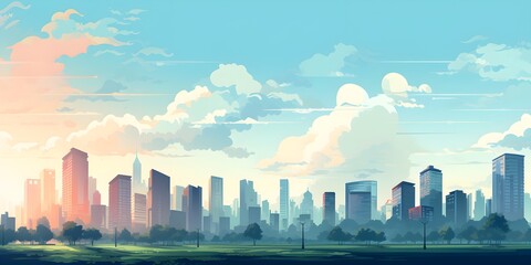 Modern city flat vector landscape created with Generative AI technology