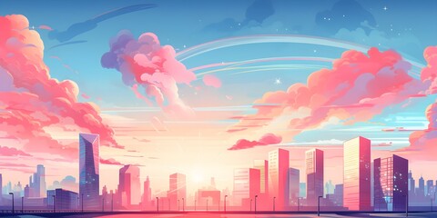 Modern city flat vector landscape created with Generative AI technology