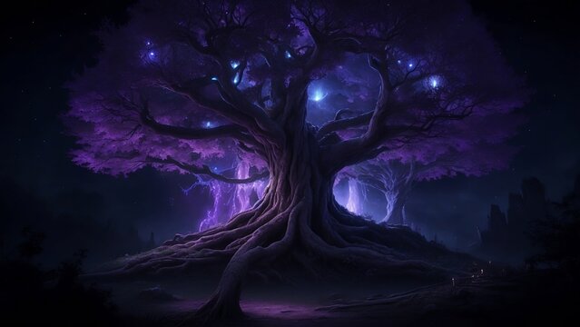 magical ancient tree with dark background