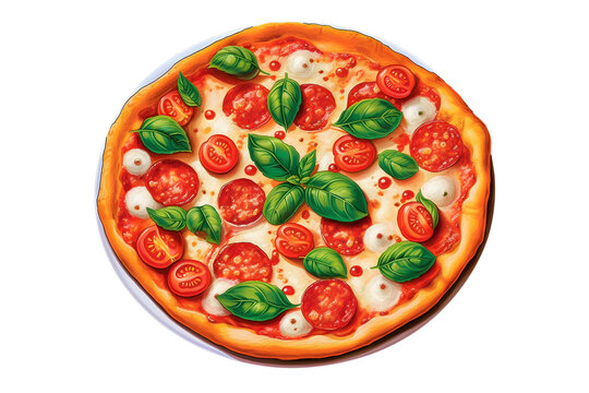 Margherita Pizza on white background  - Generative Ai