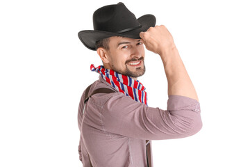 Fototapeta premium Handsome cowboy on white background