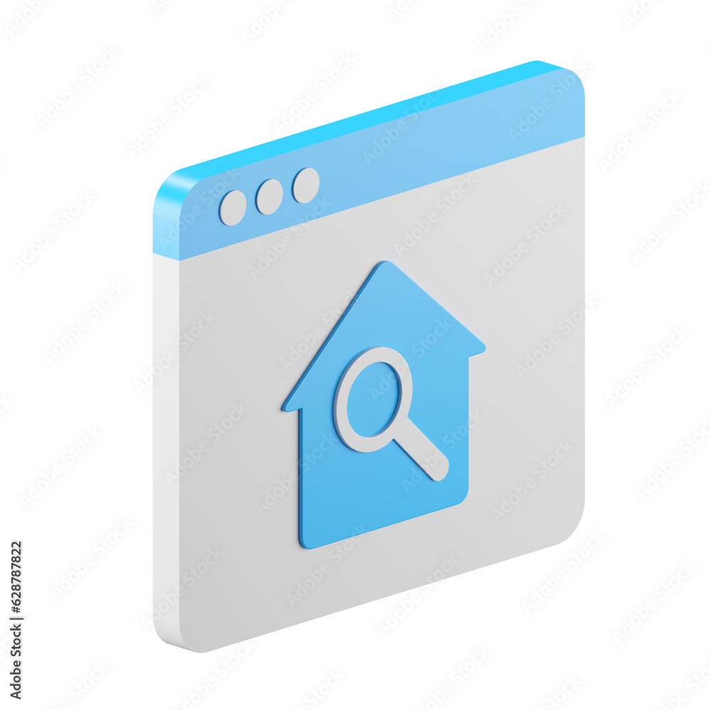 Poster 3d icon rendering of real-estate website page isolated background.