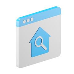 3d icon rendering of real-estate website page isolated background.