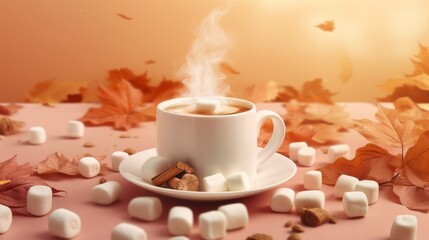 Coffee Cup with Marshmallows and Fall-inspired Accents. AI generated