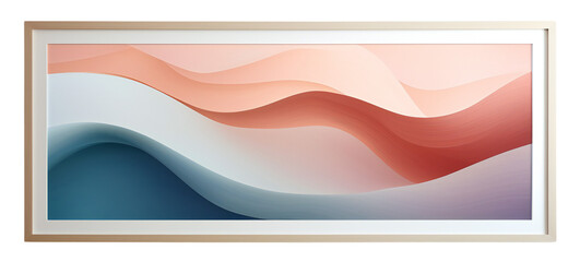 Minimalistic, wall painting in a beige frame with a white passe-partout. Colorful waves. Modern painting in a frame for the interior. Isolated on a transparent background. KI. 