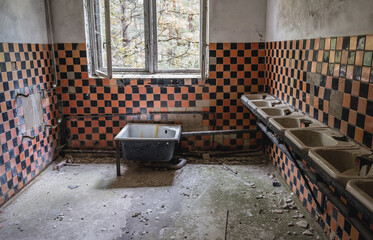 Bath in abandoned Chernobyl-2 military base in Chernobyl Exclusion Zone, Ukraine