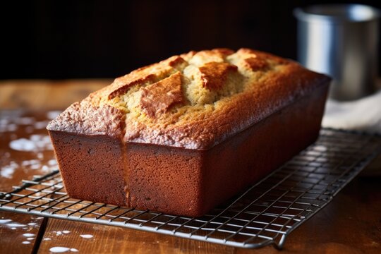 Freshly Baked Banana Bread Cooling On A Wire Rack