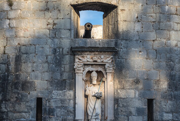 Saint Blaise figure on Pile Gate - main entry to Old Town of Dubrovnik city, Croatia
