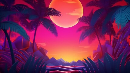 Obraz premium Glowing Tropical Themed 3D Abstract Background