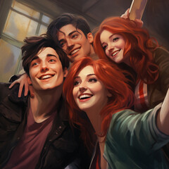 Obraz premium Friends taking a selfie. Generative AI.