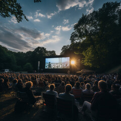 People in an open air cinema. Generative AI.