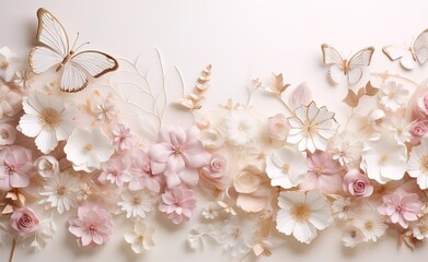 gold and white flowers background , wall hangings, wallpaper 3d