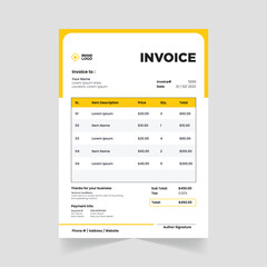 Modern Vector Abstract Invoice Design Template in Black and Yellow Color