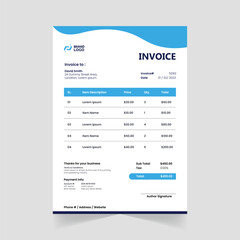 Modern Vector Abstract Invoice Design Template in Black and Blue Color