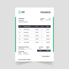 Modern Vector Abstract Invoice Design Template in Black and Green Color
