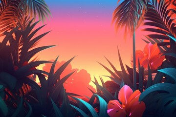 Obraz premium Glowing Tropical Themed 3D Abstract Background