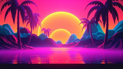 Naklejka premium Glowing Tropical Themed 3D Abstract Background