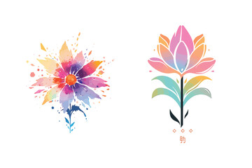 Watercolor minimalist flower for logo design, luxury minimalist flower