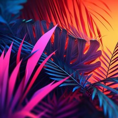 Glowing Tropical Themed 3D Abstract Background