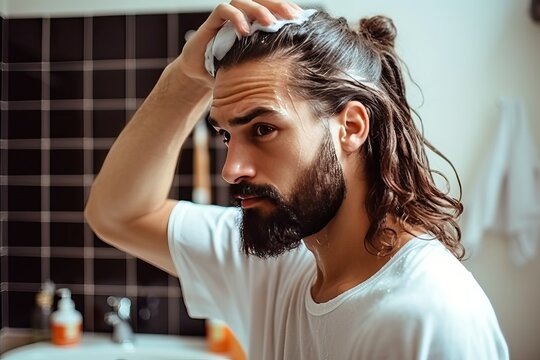Man applying shampoo on his hair