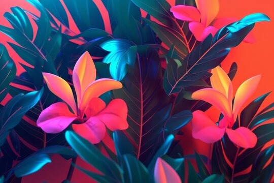 Glowing Tropical Themed 3D Abstract Background