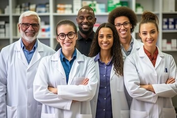 Fototapeta premium Pharmacist stand together in chemist lab