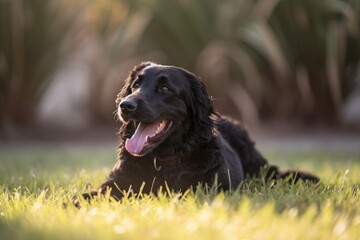 happy labrador in a tranquil neighborhood yard summer portrait