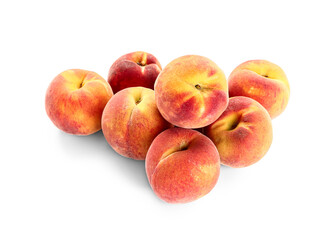 Heap of sweet peaches on white background