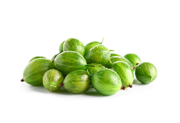 Heap of fresh gooseberries on white background