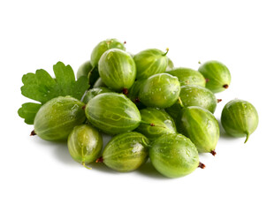 Heap of fresh gooseberries on white background