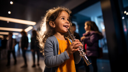 A mini maestro in the making! A young flutist concentrating intensely on their instrument Generative AI