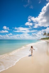 Fototapeta na wymiar Happy Little Girl Playing on a Tropical Summer Beach