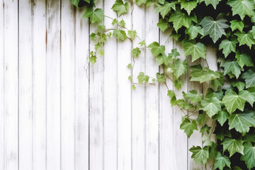 白い壁と観葉植物　ツタと木目壁の背景画像　Background image of ivy and wood grain wall　Generative AI