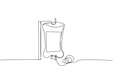 Saline Bottle, catheter, syringe, injection, drop counter, Medical Dropper, medical supplies, equipment one line art. Continuous line drawing of medication, disposable, tool, anesthesia, surgery