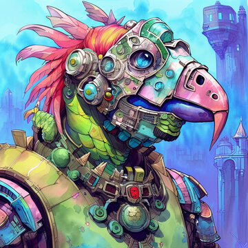 Portrait of a Anthropomorphic parrot in suit. Digital illustration.
