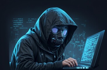 hacker stealing data from laptop