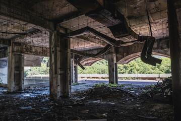 Fototapeta na wymiar Interior of abandoned hotel in so called Bay of Abandoned Hotels in Kupari village, Croatia