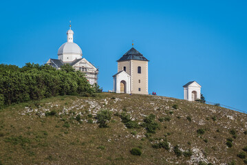 Fototapeta na wymiar Holy Hill with Saint Sebastian chapel and bell tower in Mikulov town, Czech Republic