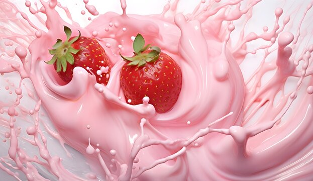 3d illustration  of  strawberry yogurt splash created  with Generative AI technology