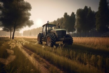 Fototapeta premium Field agricultural tractor. Generate Ai