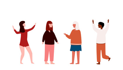 Vector illustration of diverse cartoon  women of various ethnicities