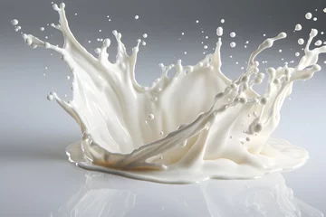 Fotobehang 3d  illustration  of milk or white cream splash isolated on white background created  with Generative AI technology © Oksana