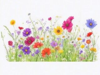 Hand-painted watercolor meadow flowers spring background