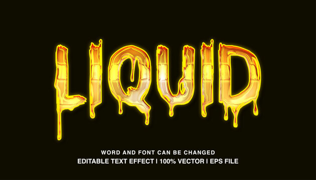 Liquid editable text effect template, 3d bold yellow glossy font style typeface. premium vector